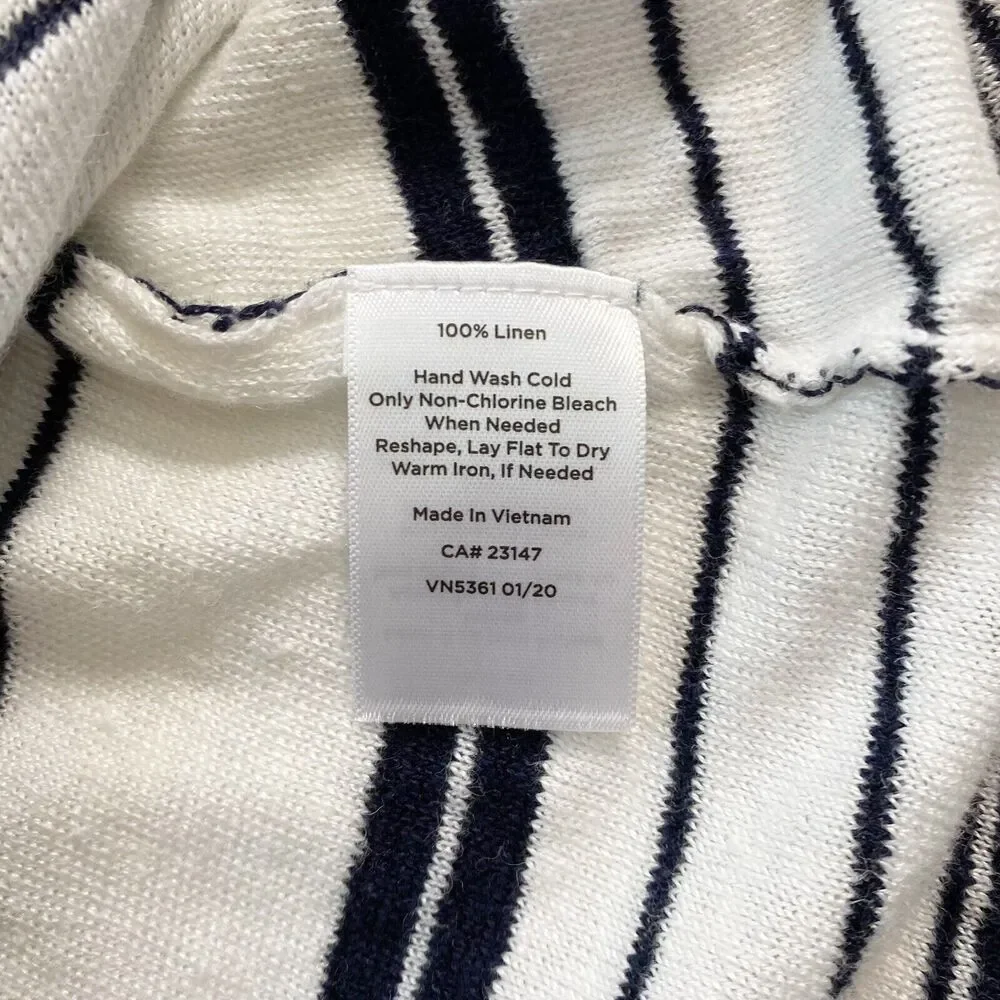 Talbots Petite Womens Linen Sweater‎ Sz Mp Tasseled Hem 3/4 Sleeve White Striped